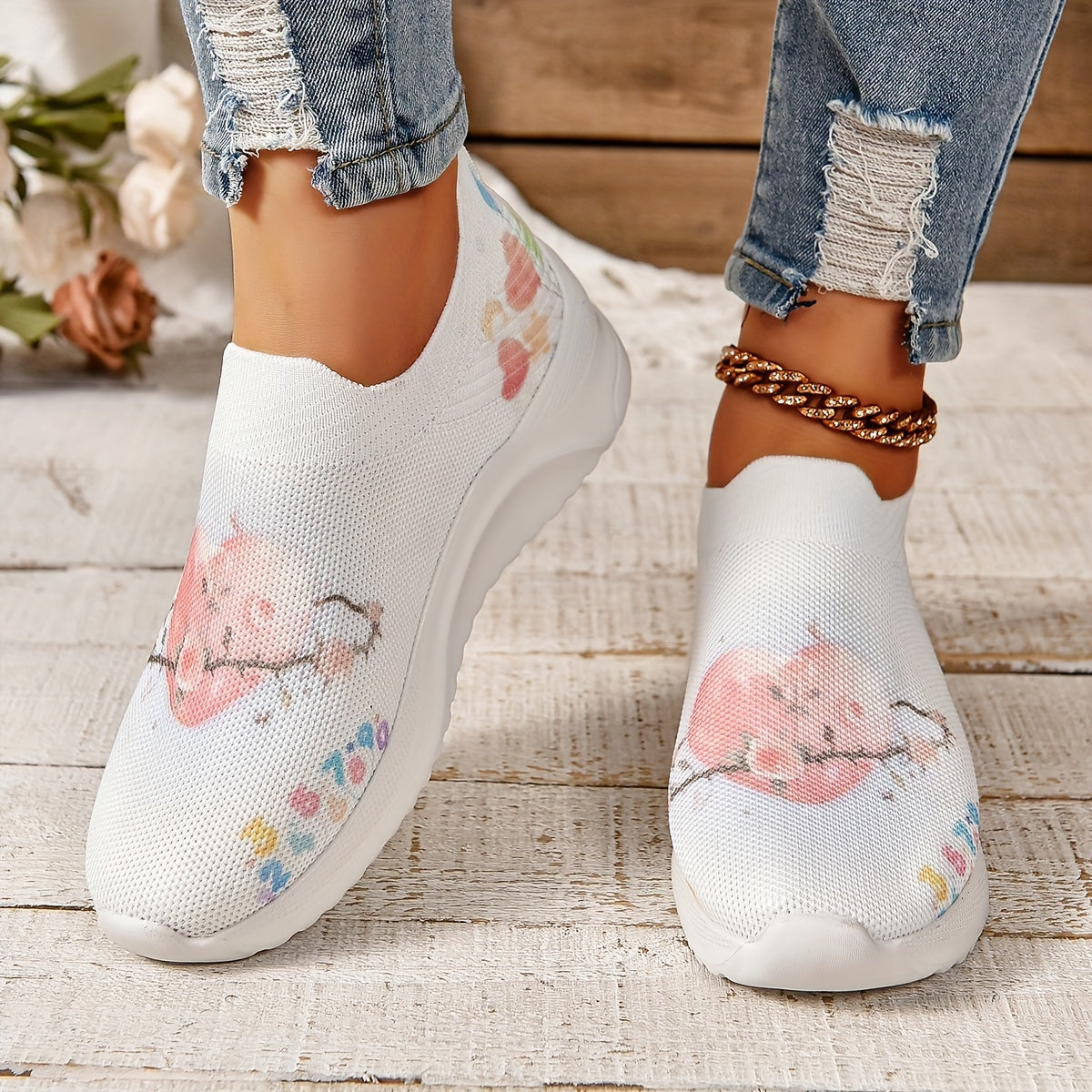 Heart & Flower Walking Shoes Slip on Woven Sneakers Women's Footwear