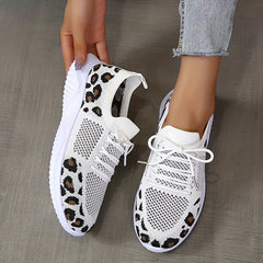 Leopard Print Knit Sports Shoes Lace Up Running Casual Sneaker