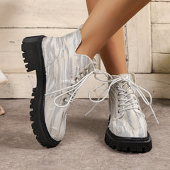 Women's Denim Flat Walking Boots High Top Lace Up Non Slip Fall Winter Boots