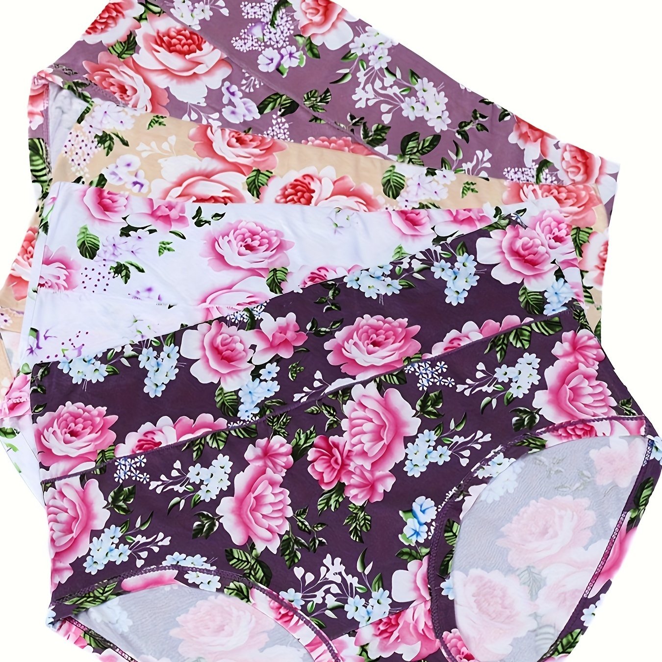 4 Pack Plus Size Panties Set Women's Plus Floral Print Briefs
