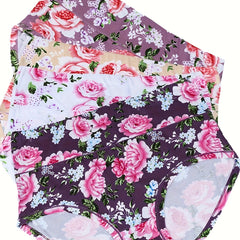 4 Pack Plus Size Panties Set Women's Plus Floral Print Briefs