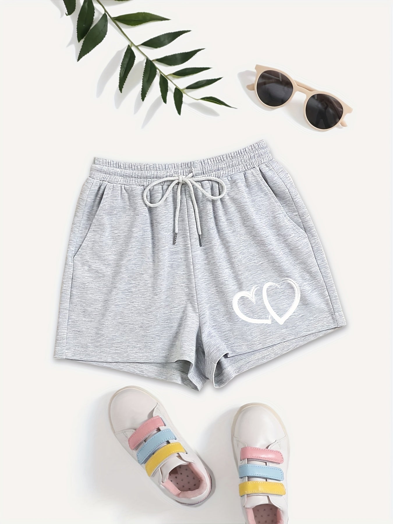 Hearts Print Hotpants Elastic Waist Casual Shorts