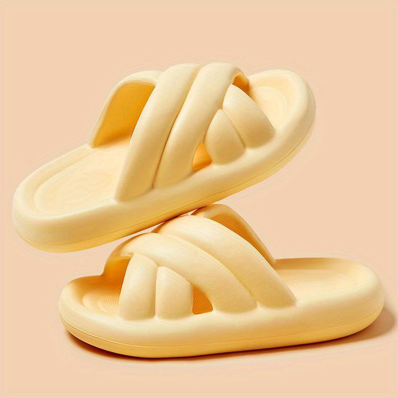 Cross Strap Slides Soft Sole Slip On Pillow Slides Comfortable Bathroom Shoes