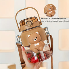 1100ml Cartoon Water Cup Large Capacity Plastic Bottle With Handle And Straw