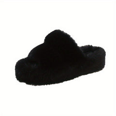 Women's Solid Faux Fur Slippers Plush Platform Shoes
