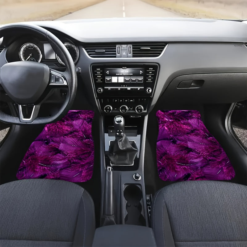 4pcs Purple Feather Car Floor Mats Non-slip Stain-resistant Front Rear Carpets