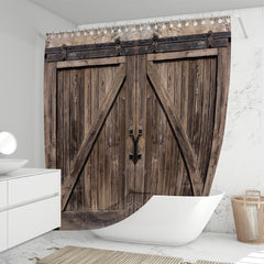 Rustic Western Shower Curtain Dark Brown Barn Door