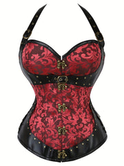 Jacquard Halter Strapless Corset Tummy Control Lace Up Push Up Body Shaper