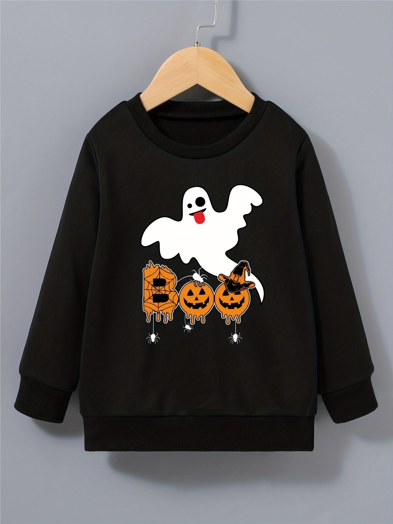Boys Ghost Print Sweatshirt Halloween Style Kids Clothes