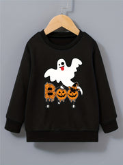 Boys Ghost Print Sweatshirt Halloween Style Kids Clothes