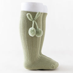 Toddler Girls Knee High Socks With Plush Ball