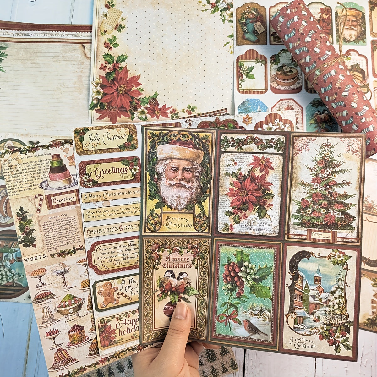 Vintage Merry Christmas Santa Claus Scrapbook Papers - 12pcs Pack