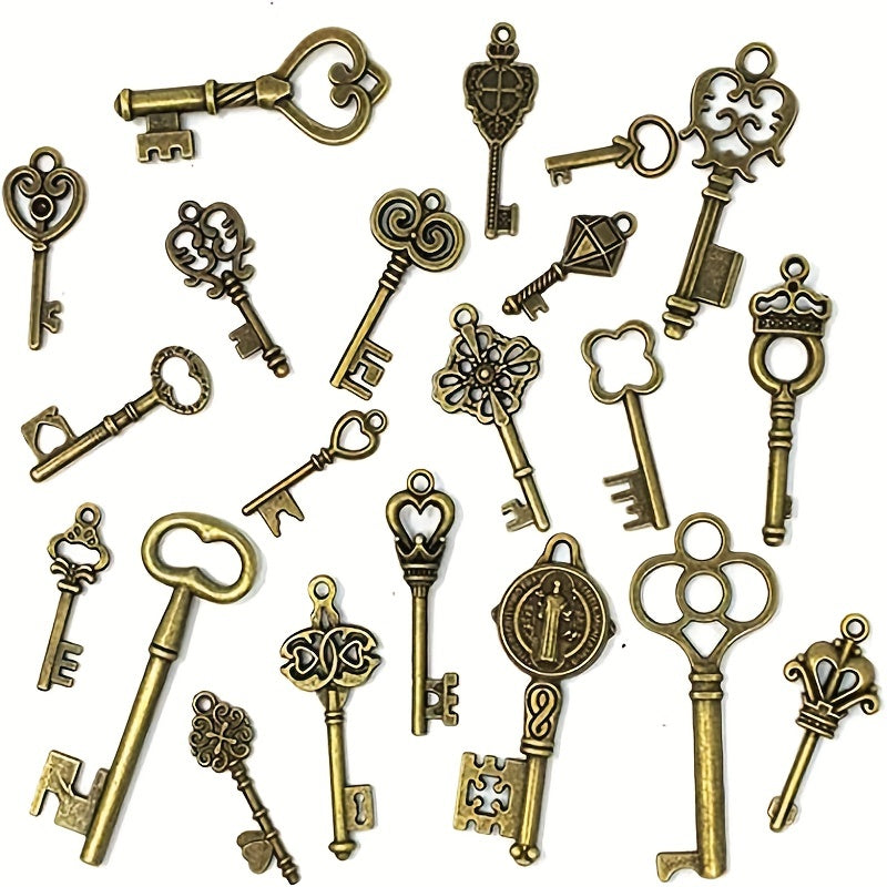 50 Pcs Vintage Skeleton Key Charm Set for Jewelry Making & Wedding Favors