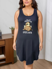 Plus Sloth & Slogan Print Racer Back Tank Nightdress