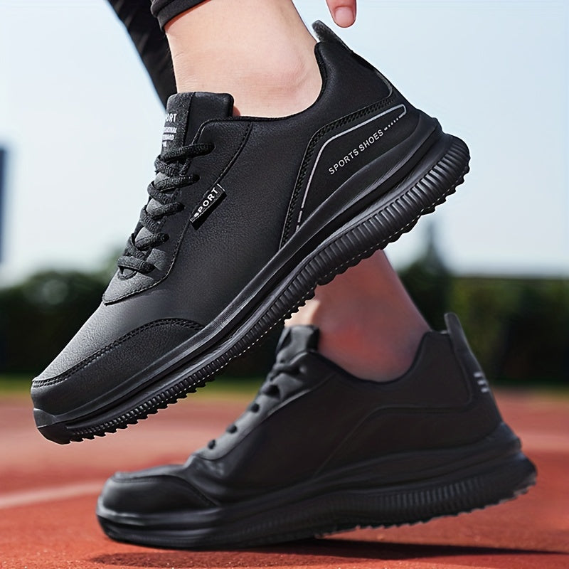 Men's PU Leather Lace up Sneakers Casual Walking Shoes Comfortable And Breathabl