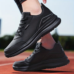 Men's PU Leather Lace up Sneakers Casual Walking Shoes Comfortable And Breathabl