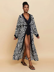 Fluid Print Cover Up Shirt Boho Style Beachwear