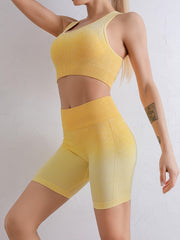 Gradient Yoga Set Racerback Sports Bra & Seamless Shorts Activewear