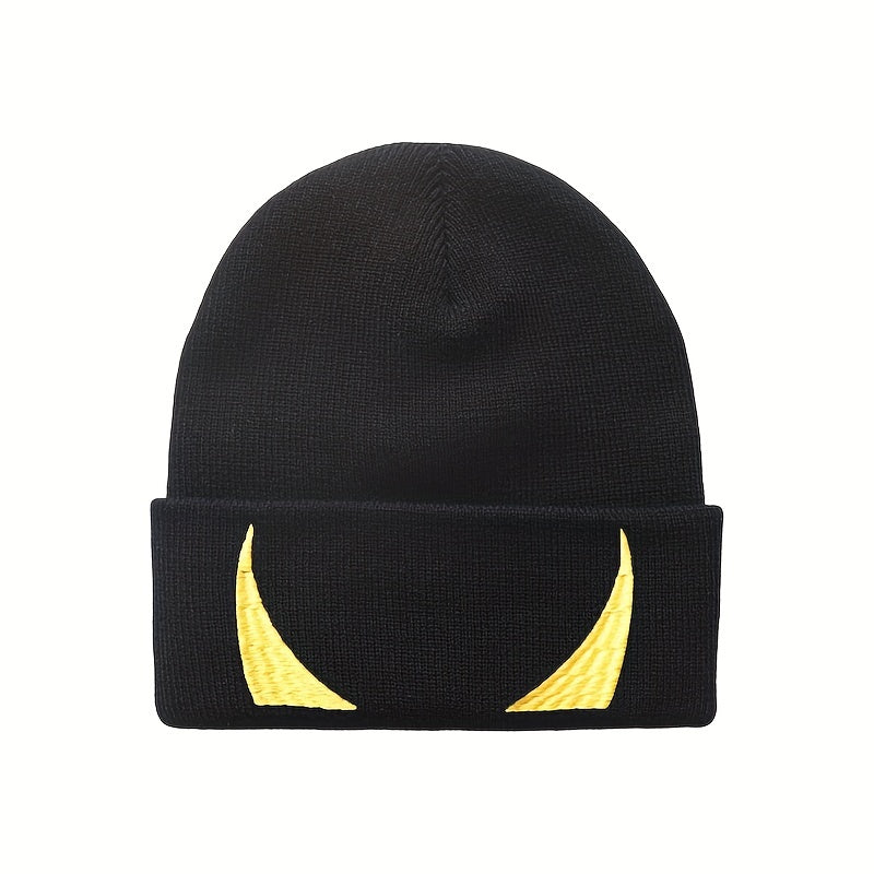 Ear Protection Knit Beanie Hat Devils Horn Embroider