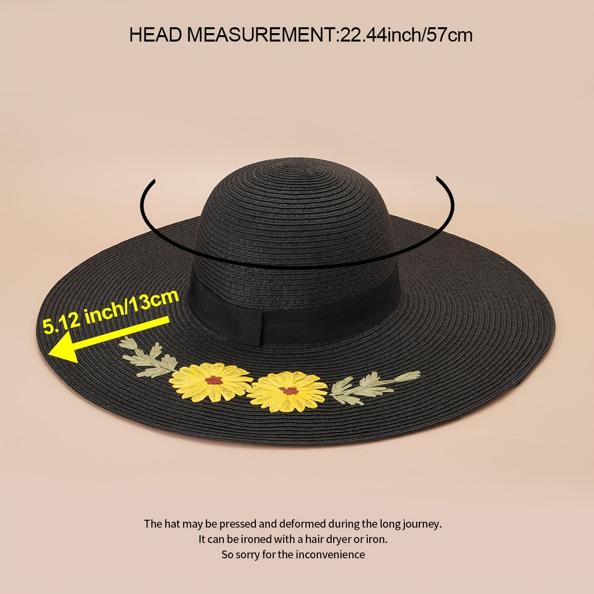 Flower Embroidery Sun Hat Easter Wide Flat Brim Straw Hat Women Beach Travel
