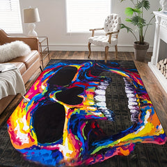 Colored Skeleton Head Area Rug Halloween Theme Floor Carpet Non Slip