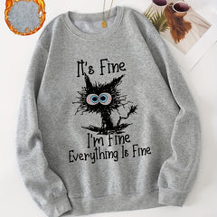Cat And Letter Graphic Long Sleeve Casual Sweatshirts Women's Sporty Sweatshirts