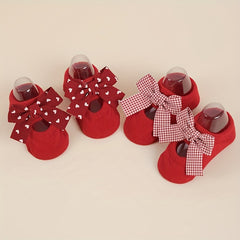 2 Pairs Plaid Heart Bow Princess Socks for Baby Girls Non Slip & Comfy