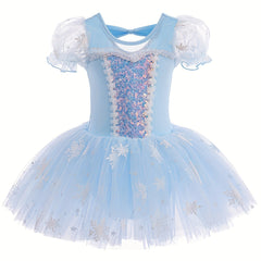 Cotton Sequin Puff Short Sleeve Embroidery Tutu Dress