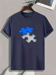 Puzzle Pattern Print Men's Sports T-shirt for Fitness Activities