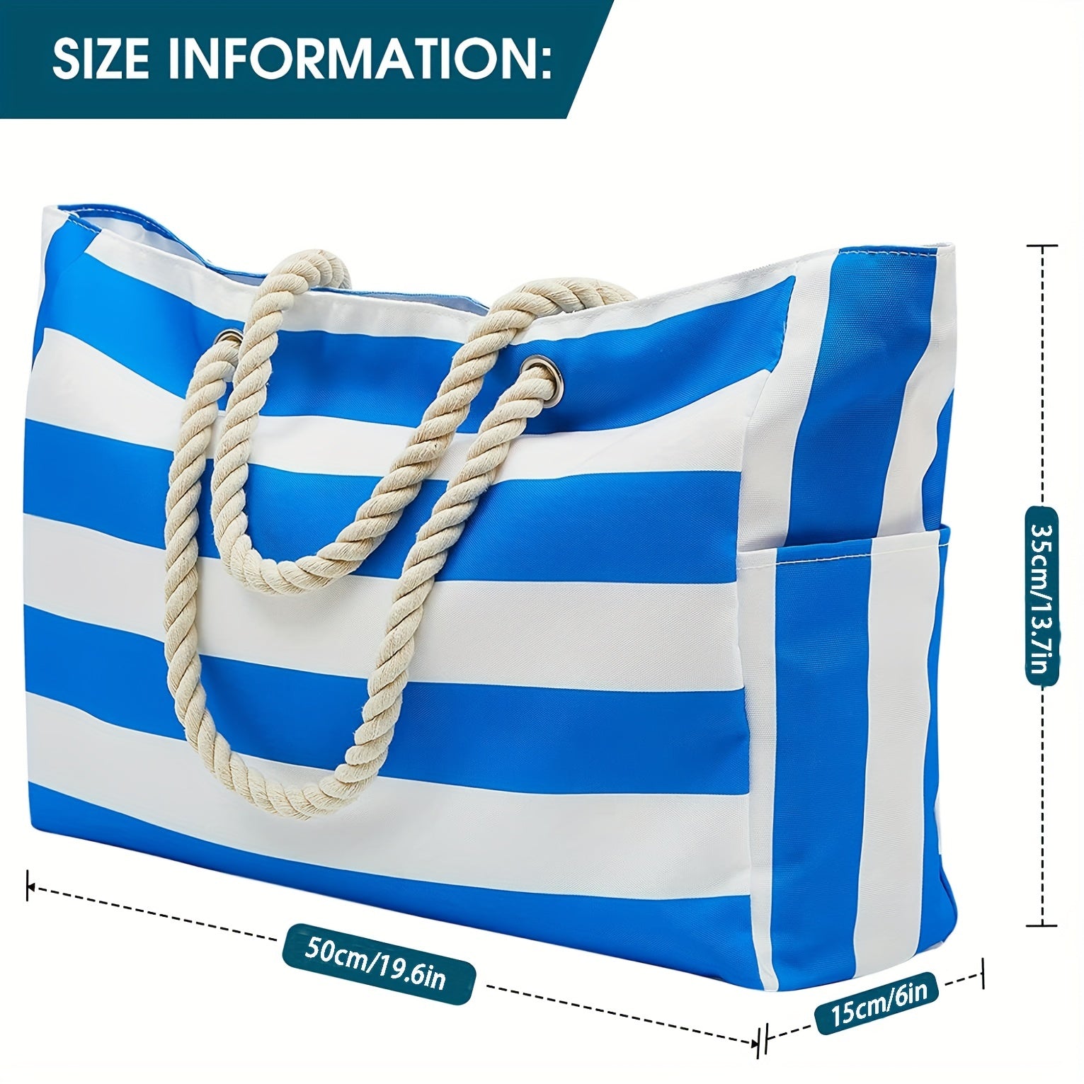 Striped Canvas Beach Bag Large Capacity Travel Tote