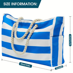 Striped Canvas Beach Bag Large Capacity Travel Tote