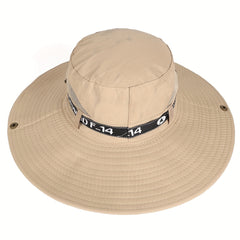 Khaki Wide Brim Bucket Hat Drawstring UV Protection Mesh Breathable Sun Hat