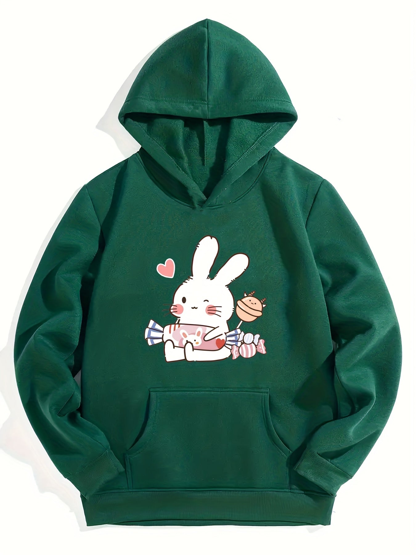 Kid Teen Girls' Bunny And Candy Hooded Sweatshirt Top