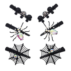 Gothic Skull Hair Clip Red Crystal Spider Web Hairpins 6pcs