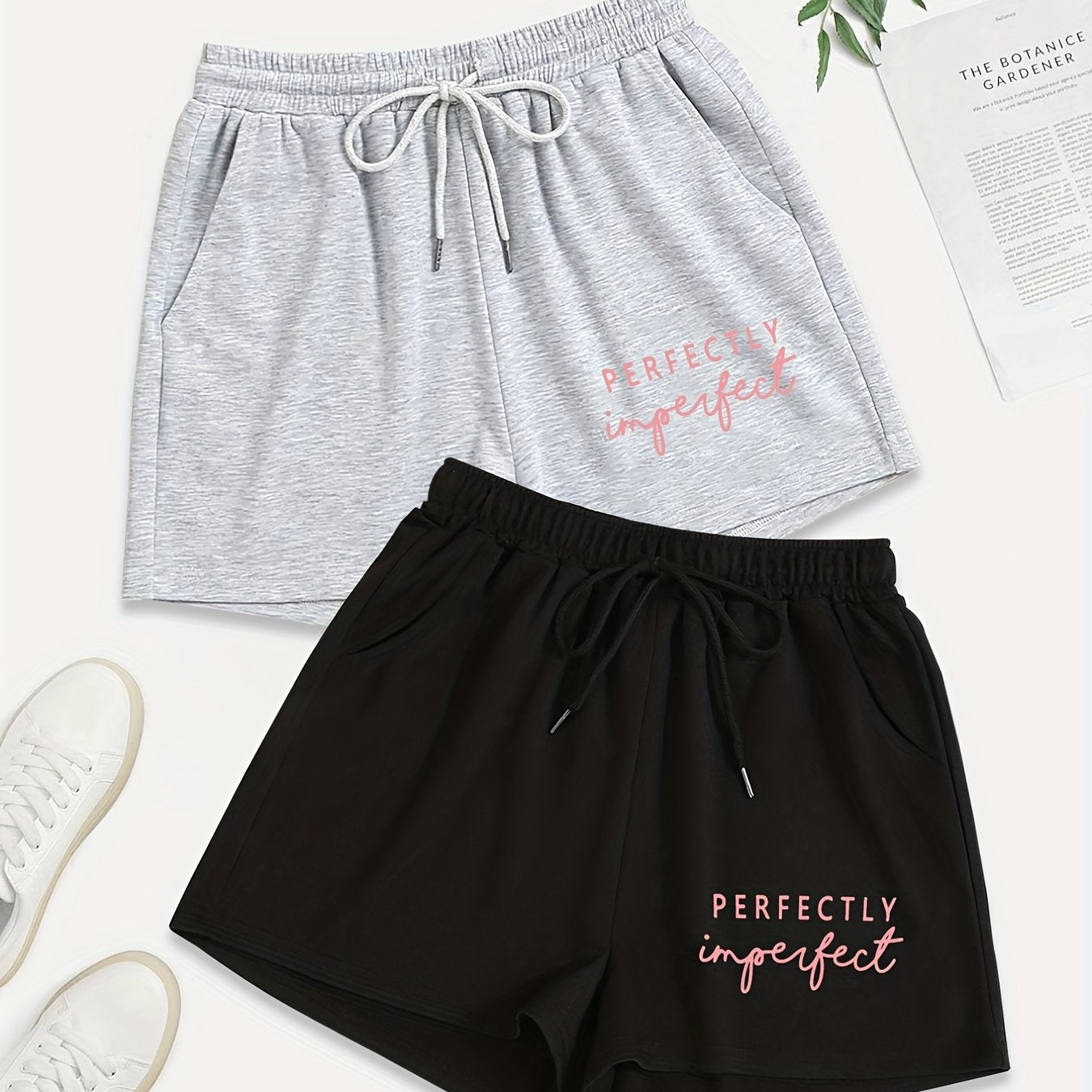2 Pack Women's Plus Size Casual Shorts with Drawstring and Pockets