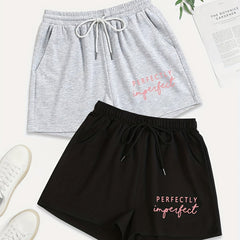 2 Pack Women's Plus Size Casual Shorts with Drawstring and Pockets