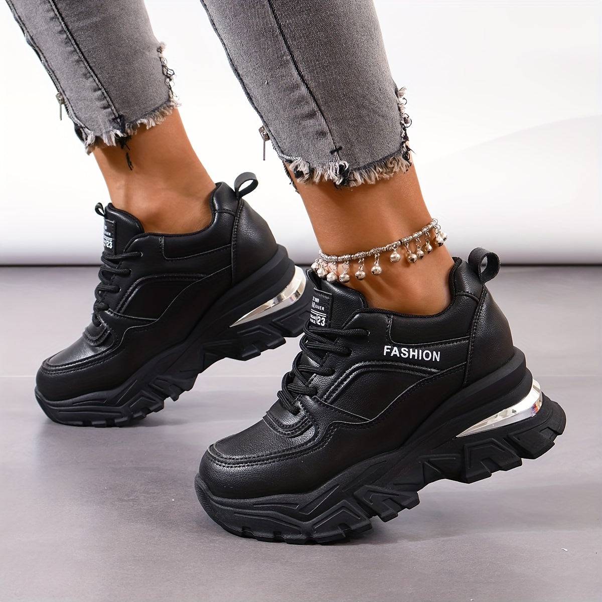 Women's Chunky Lace Up Sneakers Height Increased Casual Fashion Shoes