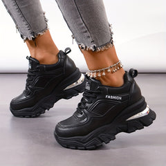 Women's Chunky Lace Up Sneakers Height Increased Casual Fashion Shoes