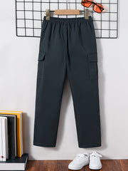 Boys Casual Cargo Pants Elastic Waist Pocket Outdoor
