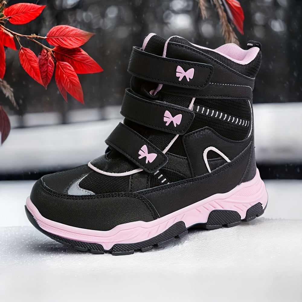 Girls Snow Boots with Bowknot Decor - Outdoor Non-slip Winter Boots