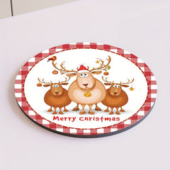 4pcs Christmas Reindeer Printed Cup Mat Diatomaceous Earth Water Absorbing Mat