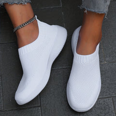 Women's Solid Flying Woven Sneakers Casual Slip On Outdoor Shoes