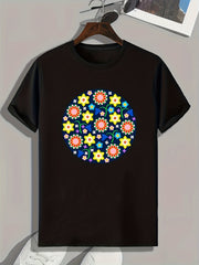 Men's Floral Print Stretch Tee for Outdoor Summer