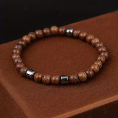 Natural Chicken Wing Wood Bracelet Hematite Cross Bohemian Ethnic Style
