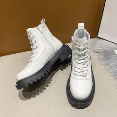 Winter Thermal Platform Lace Up Combat Boots Zipper Women's Footwear