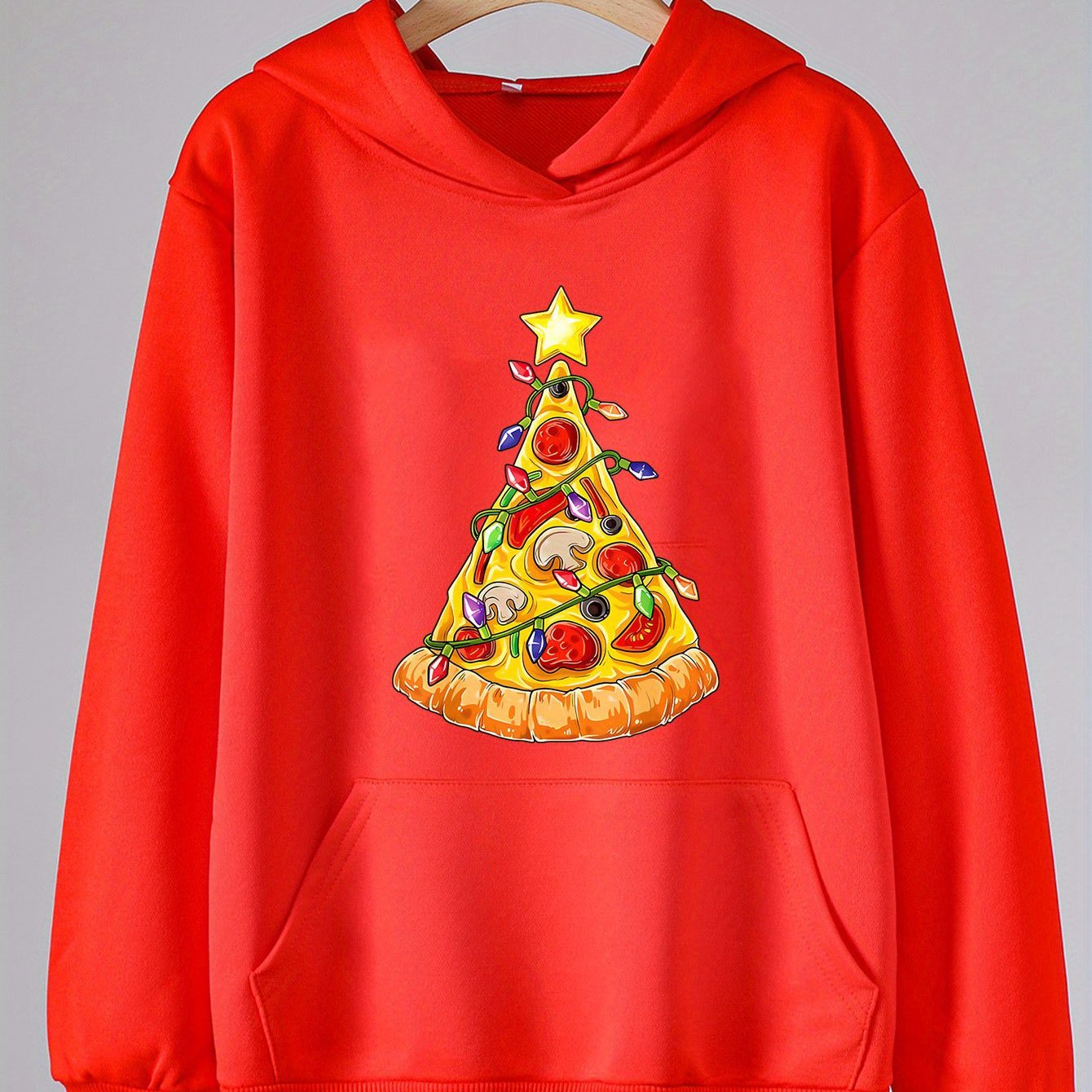 Pizza Tree Print Hoodie Kids Casual Pullover Hooded Long Sleeve Top