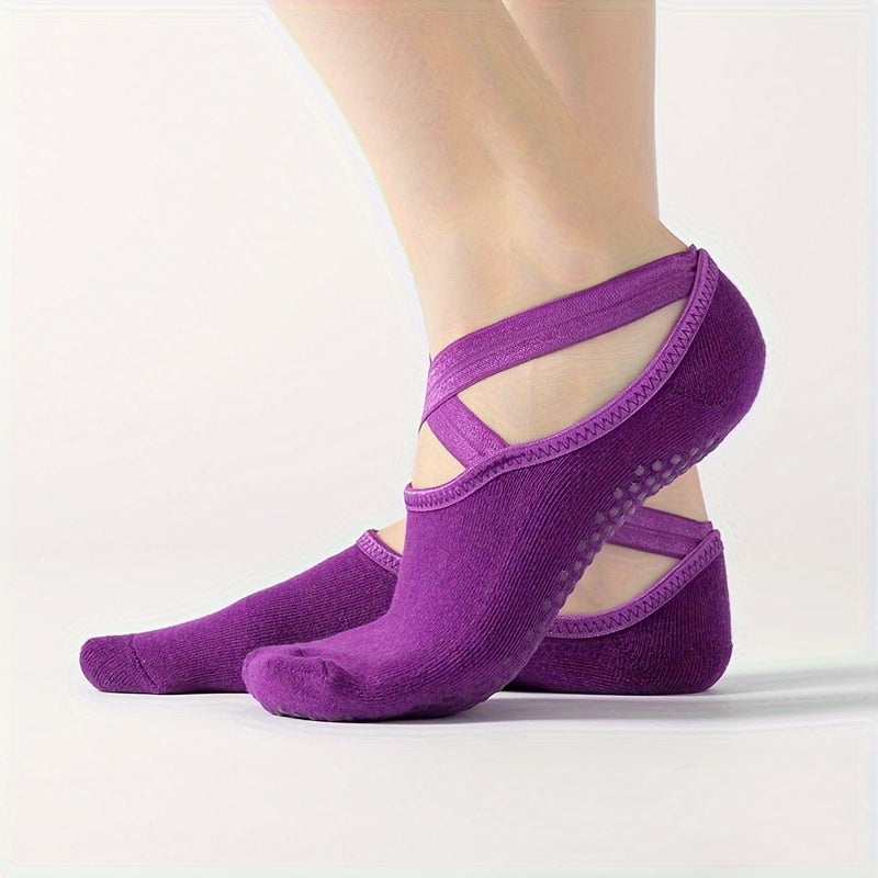 Women's Non Slip Yoga Socks with Cross Strap Grips