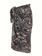Floral Leaf Print Cover Up Semi Sheer Shawl