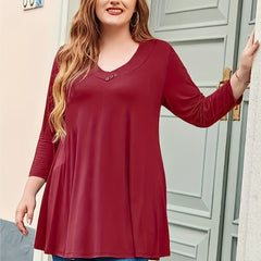 Casual Knit Top V Neck Tunic