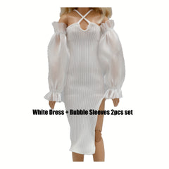 Long Dress Bubble Sleeves Doll Clothes for 30cm Dolls